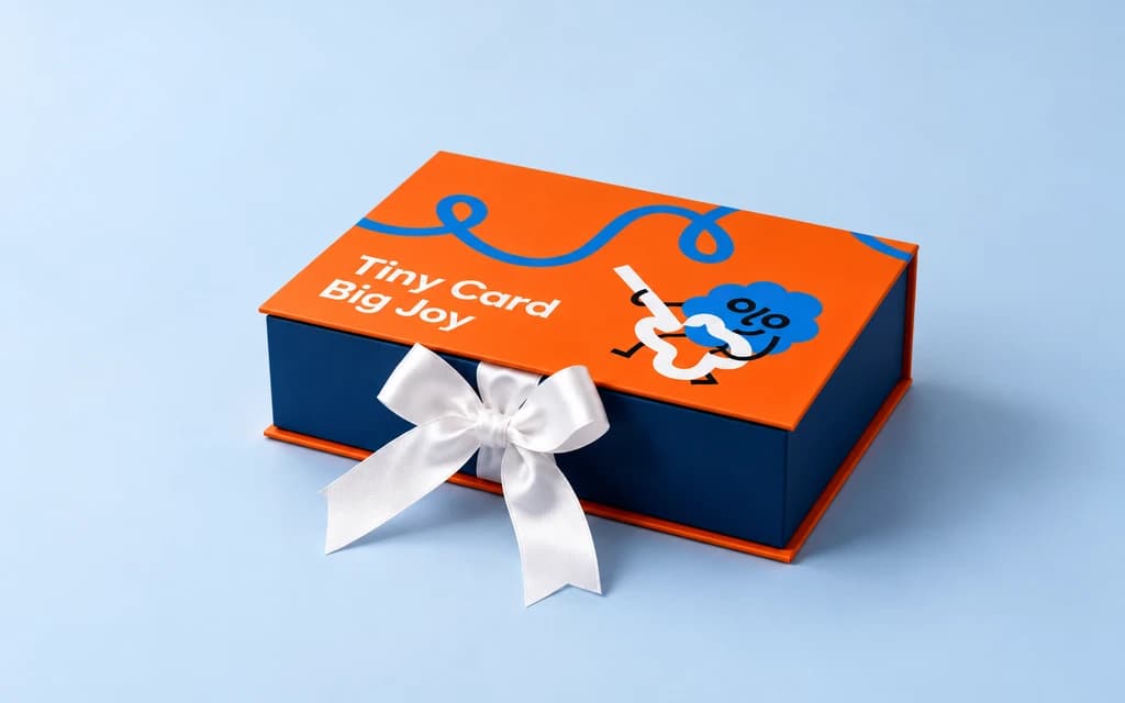 GoJoy gift box with an orange lid and white ribbon